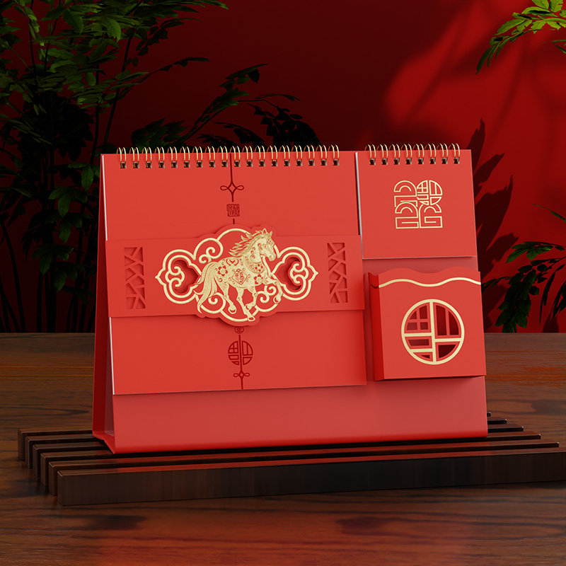 紅色立體喜慶筆筒臺(tái)歷