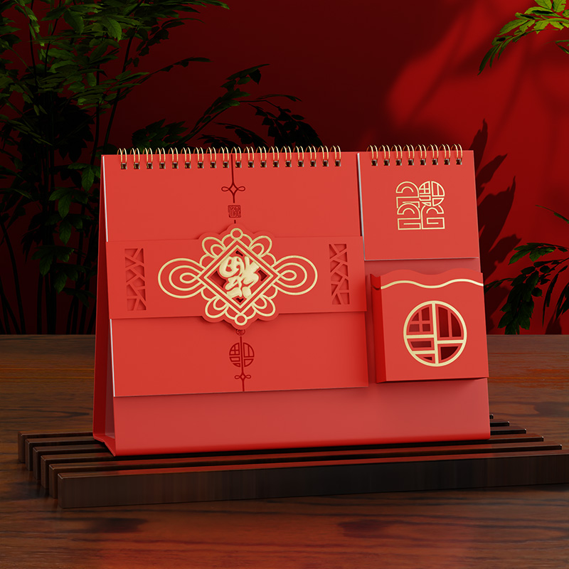 紅色立體喜慶筆筒臺(tái)歷