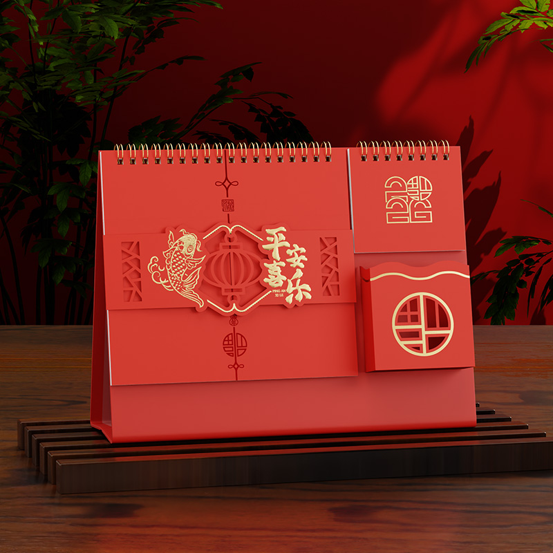 紅色立體喜慶筆筒臺(tái)歷